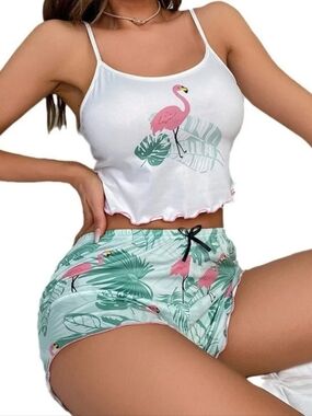 Sexy Flamingo Pajama Set 🦩 Matching Tank & Shorts NWT